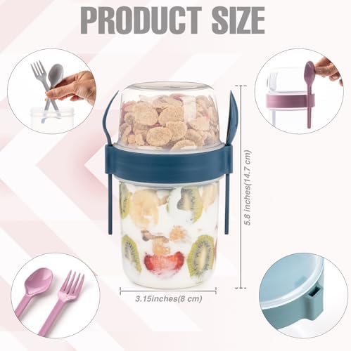 4 Pack Breakfast 22 oz On The Go Cups with Lids and Spoon, Reusable