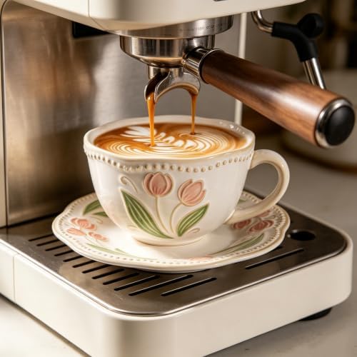 12oz Valley Ceramic Coffee Cup & Saucer Set for Cappuccino Tea Mug
