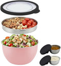 Rorence 18/8 Stainless Steel Salad Bowl Kit,3QT,Pink