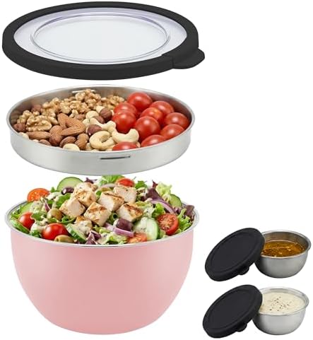 Rorence 18/8 Stainless Steel Salad Bowl Kit,3QT,Pink