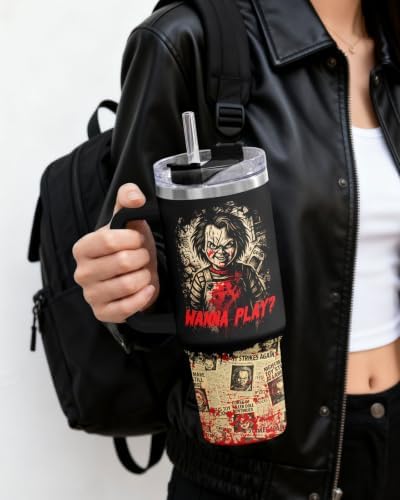 34HD Killer Doll Horror Wanna Play 40 oz Tumbler with Handle