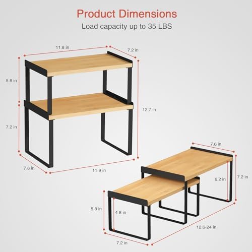 Goozii Cabinet Shelf Organizer Set of 4, Bamboo Wood