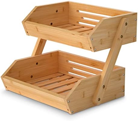 Merysen 2-Tier Bamboo Fruit Basket for Kitchen Countertop