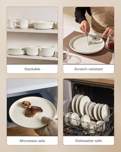 Stoneware Dinnerware Sets with Pasta Bowls, Dish Set for 6