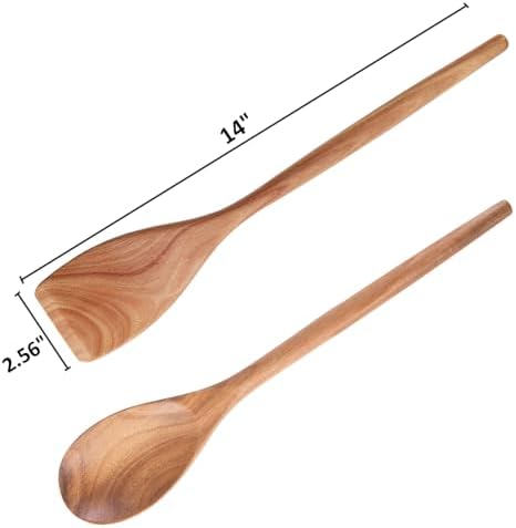2PCS Acacia Wooden Spoons For Cooking-14 Inch Smooth Finish Cooking