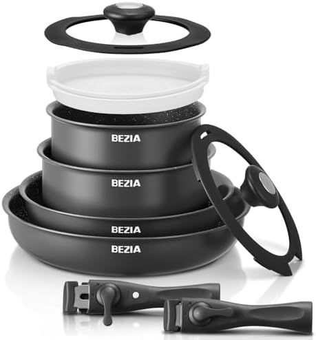 BEZIA Induction Cookware Set 10 Pieces, Nonstick Pots and Pans Set