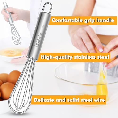 Webake 7.5" Stainless Steel Mini Whisks, 304 Small Metal Whisk for