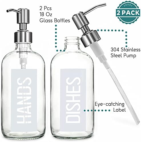 JASAI 2 Pack 18OZ Glass Soap Dispensers