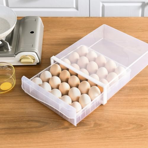 Household Egg Box with Lid, Dual-layer Drawer Style PP Tray