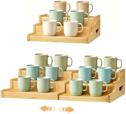 3-Tier Expandable Bamboo Mug Holder for Countertop Coffee Cup Holder