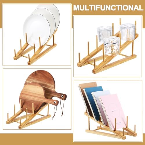 Suclain 6 Pcs Wooden Bamboo Dish Drying Rack Kitchen Cabinet Organizer