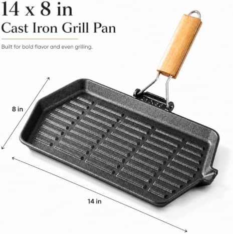 Sartén Para Freír Pescado, 14 x 8 in Cast Iron Fish Grill Pan