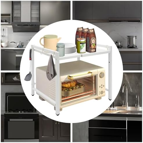 Extendable 2-Tier Microwave Oven Rack, White