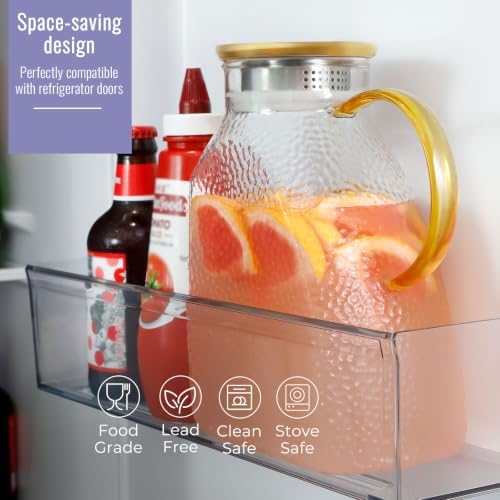 WARMSIMPLE 60 oz Glass Water Pitcher with Lid, Spout & Handle, BPA