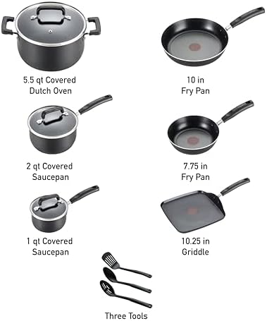 T-Fal Signature Nonstick Pots and Pans Set 12 Piece, Oven Broiler Safe