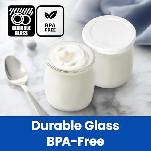 Ultimate Yogurt Jars, 8 Count Glass Cups with Lids