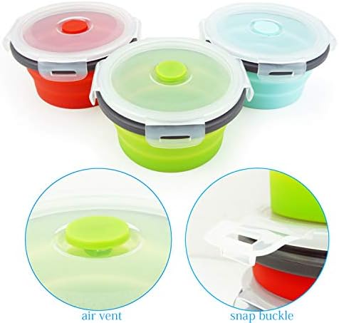 Ecomorning 3Piece Round Collapsible Lunch Container Silicone Food