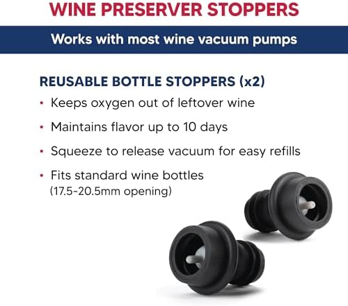 HIC Kitchen Bar Wine Preserver Stoppers, 2-Piece Reusable Bottle