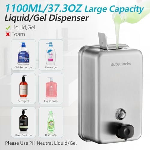 Commercial Soap Dispenser Wall Mount, 1100 mL, Silver