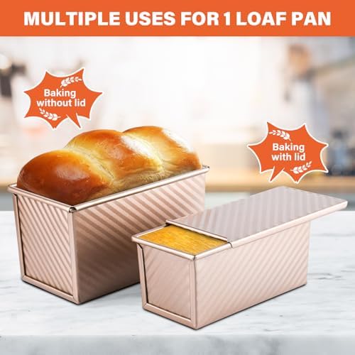 2 Pack Pullman Loaf Pan with Lid, 1 lb/0.5 lb Dough Capacity for