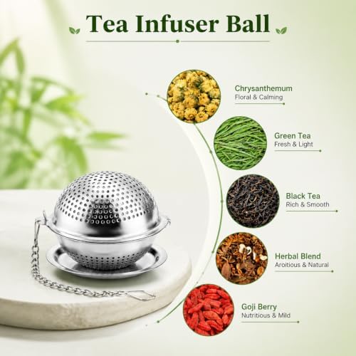 2Pcs 304 Stainless Steel Mesh Tea Ball, 2.1 In Tea Strainer with Drip