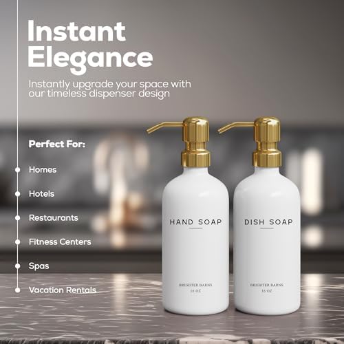Luxury Glass Hand and Dish Soap Dispenser Set by Brighter Barns
