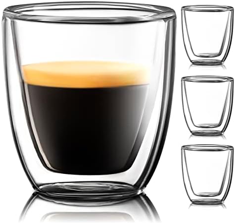 Glass Espresso Cups Set of 4 - Double Walled Espresso Cup 2.7 OZ