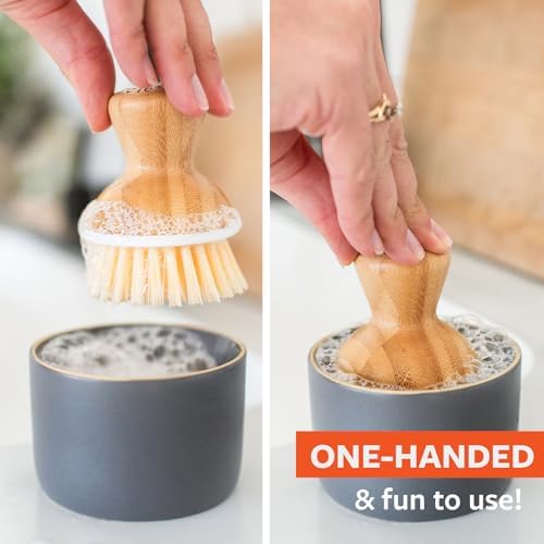 Full Circle Bubbly Palm Brush & Ceramic Soap Dispenser, Gray