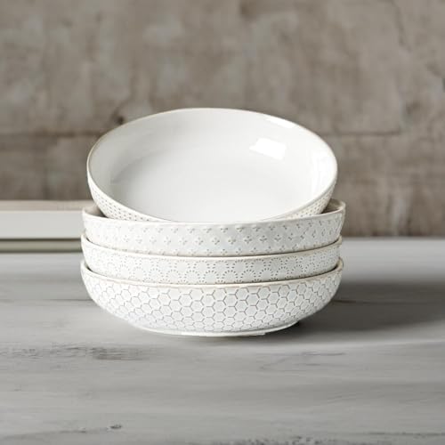 LE TAUCI Pasta Bowls 42oz, Large Salad Bowl, Ceramic Embossment
