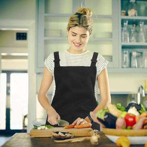 Adjustable Women Kitchen Apron with Spacious Front Pocket Cross Back