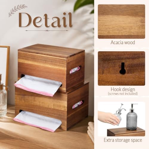 SiliFine 2 Pack Trash Bag Holder Dispenser Wall Mount 2 Sizes Acacia