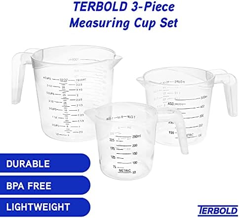 3pc Liquid Measuring Cups Set - 1 Cup, 2 Cup, 1 Quart | Clear Plastic