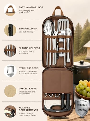15-Piece Stainless Steel Camping Utensil Set