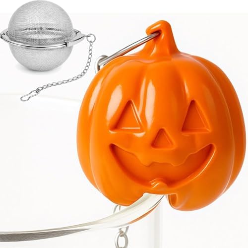 Cute Pumpkin Tea Infuser Set - Adorable Tricolor Kitty Hook, Fine Mesh