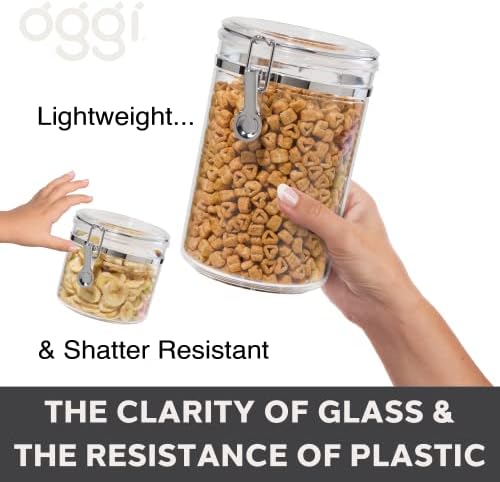 Oggi Tall Clear Plastic Canister with Clamp Lid, 58 oz - Large