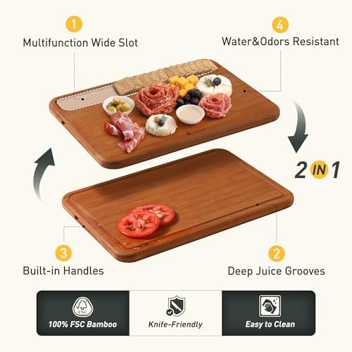 2 Packs Wood Cutting Board, Carbonized Bamboo Cutting Boards Set With