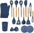 OVENTE Silicone Cooking Utensils Set, 17pcs, Heat Resistant, Blue