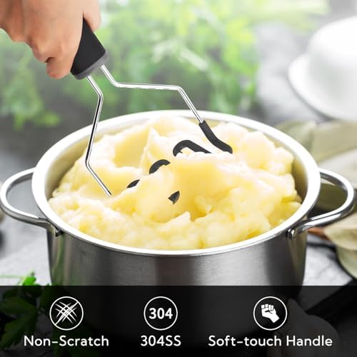 KITCHENDAO Non-Scratch Potato Masher, Heavy Duty 18/8 Stainless Steel