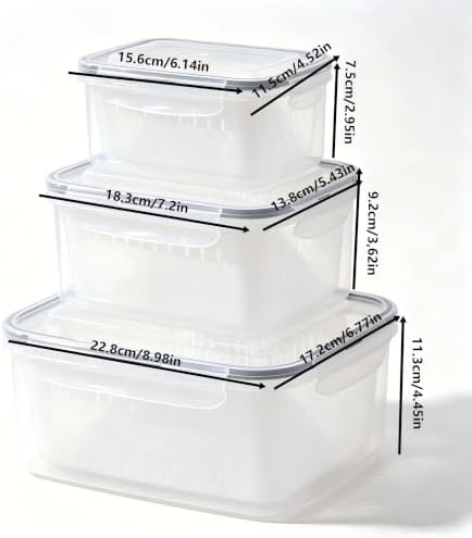 3-Pack Fruit Storage Containers with Strainer and Drain Lid