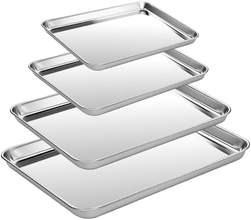 CEKEE Baking Sheet Set of 4, Stainless Steel Cookie Sheets for Baking