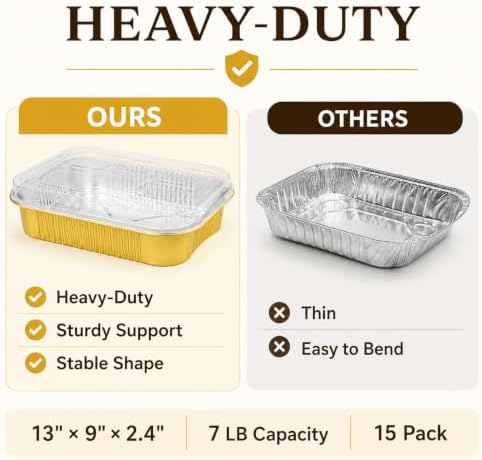 JARDLITE 15 Pack Aluminum Pans with Lids Half Size 9x13 Extra Heavy