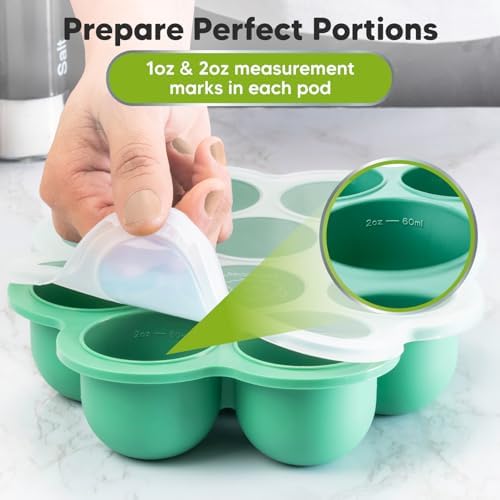 KeaBabies Silicone Food Freezer Trays with Lid, 2oz x 10 Pods, Alpine