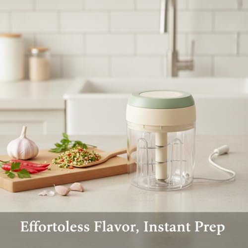 Manual Food Chopper with Pull String, Metal Chopping Mechanism for