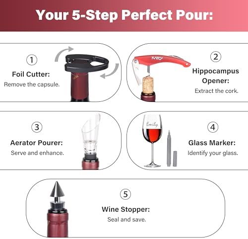 Kato Wine Opener Gift Set, 5-Pc Corkscrew Kit for Raffle Prizes