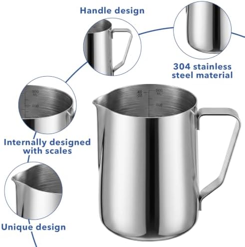 2 Pack Frothing Pitcher Set – 30oz Stainless Steel Milk Frothing