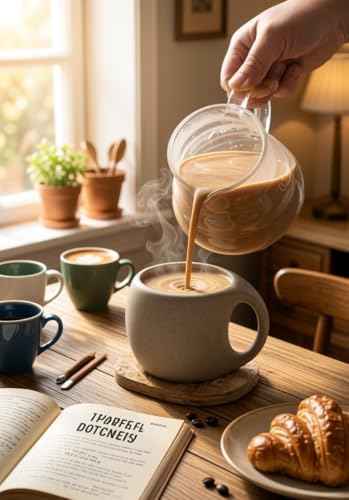Ceramic Cappuccino Cups with Handle,Natural Beige,6 oz,Set of 4