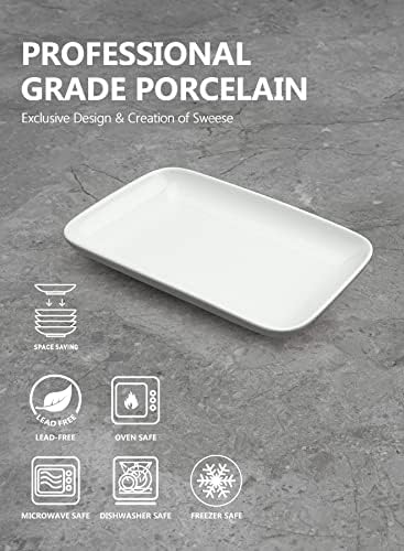 Sweese 8 Inch Rectangular Salad Plates, Porcelain Dessert Plates