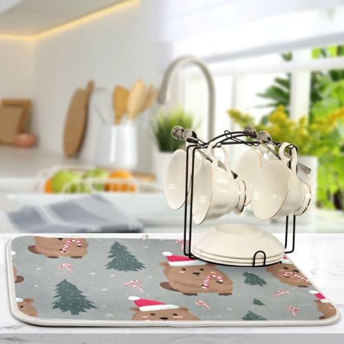 OTVEE Holiday Rodent Art Dish Drying Mat for Kitchen Counter Absorbent