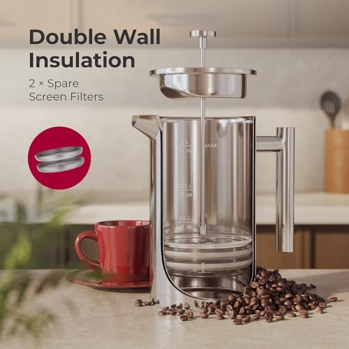 MuellerLiving 34oz Stainless Steel French Press Coffee Maker