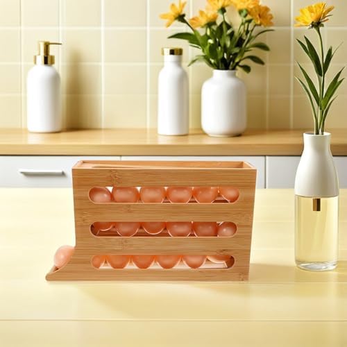 Xmas Rolling Egg Holder for Fridge 4 Tiers Wooden Drawer